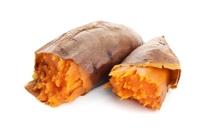 Photo of Tasty cooked sweet potato isolated on white