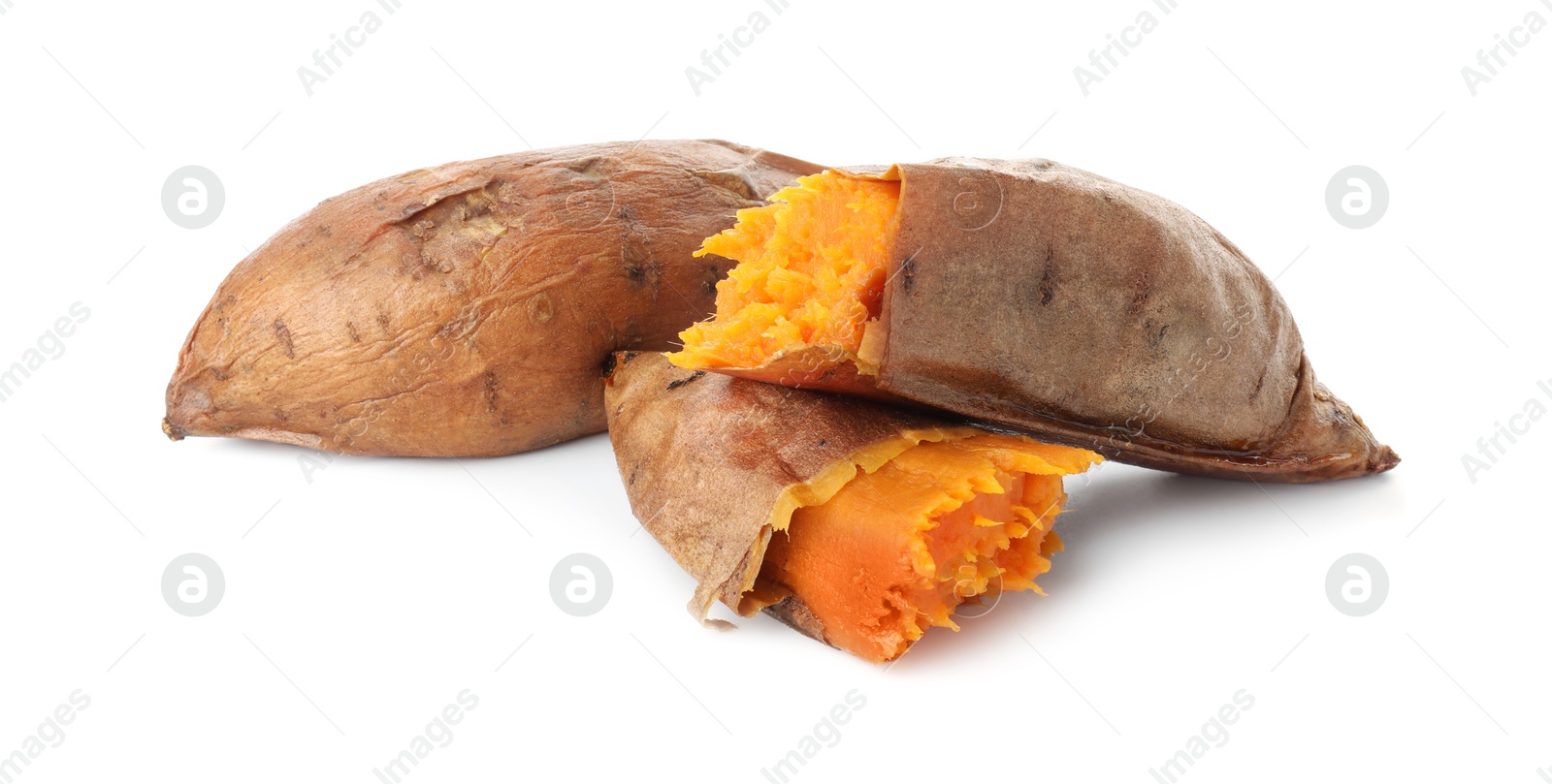 Photo of Tasty cooked sweet potato isolated on white