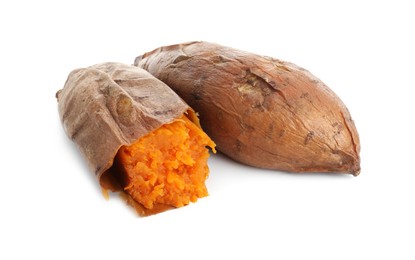 Photo of Tasty cooked sweet potato isolated on white