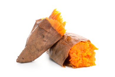 Photo of Tasty cooked sweet potato isolated on white