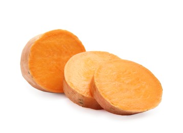 Cut raw sweet potato isolated on white