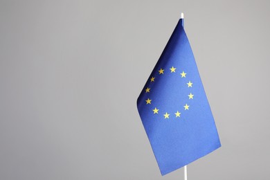 One flag of European Union on grey background. Space for text