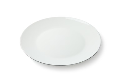 Photo of One empty ceramic plate isolated on white