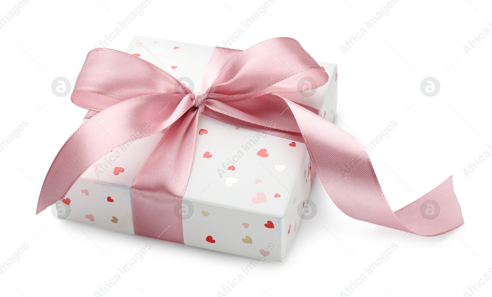 Photo of Beautiful gift box with pink bow isolated on white