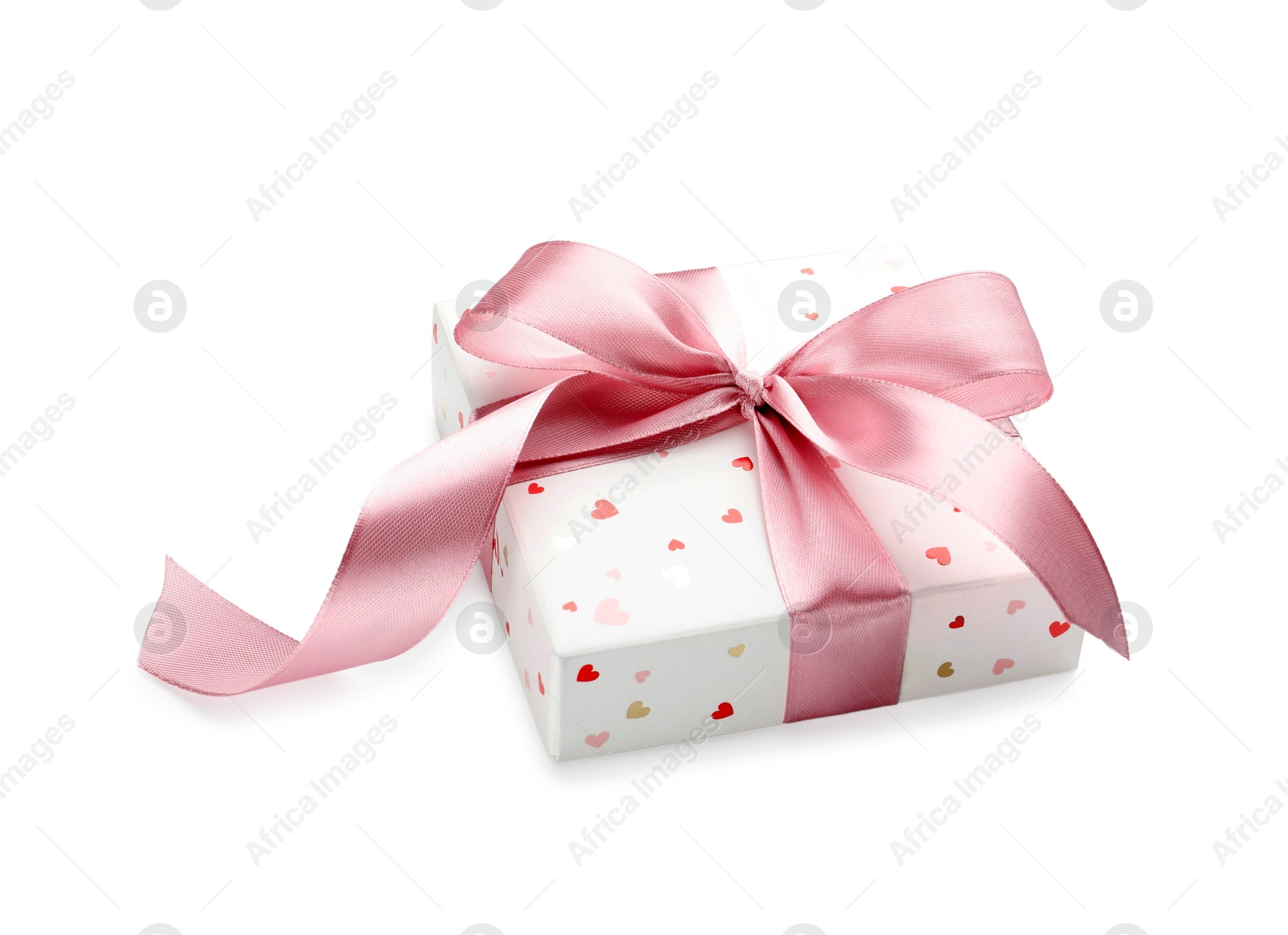 Photo of Beautiful gift box with pink bow isolated on white