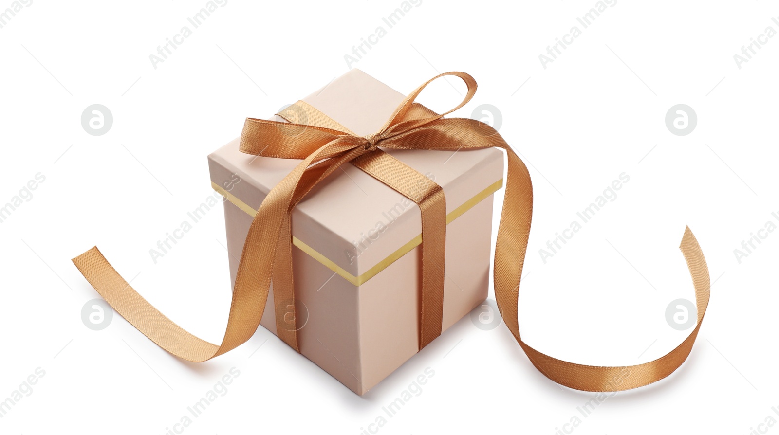 Photo of Gift box with golden bow isolated on white