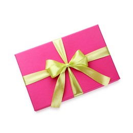 Photo of Beautiful pink gift box with bow isolated on white