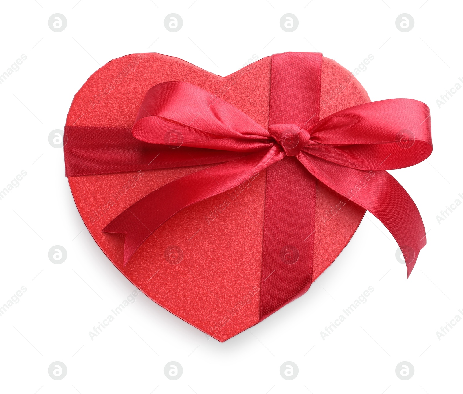 Photo of Heart shaped gift box isolated on white, top view