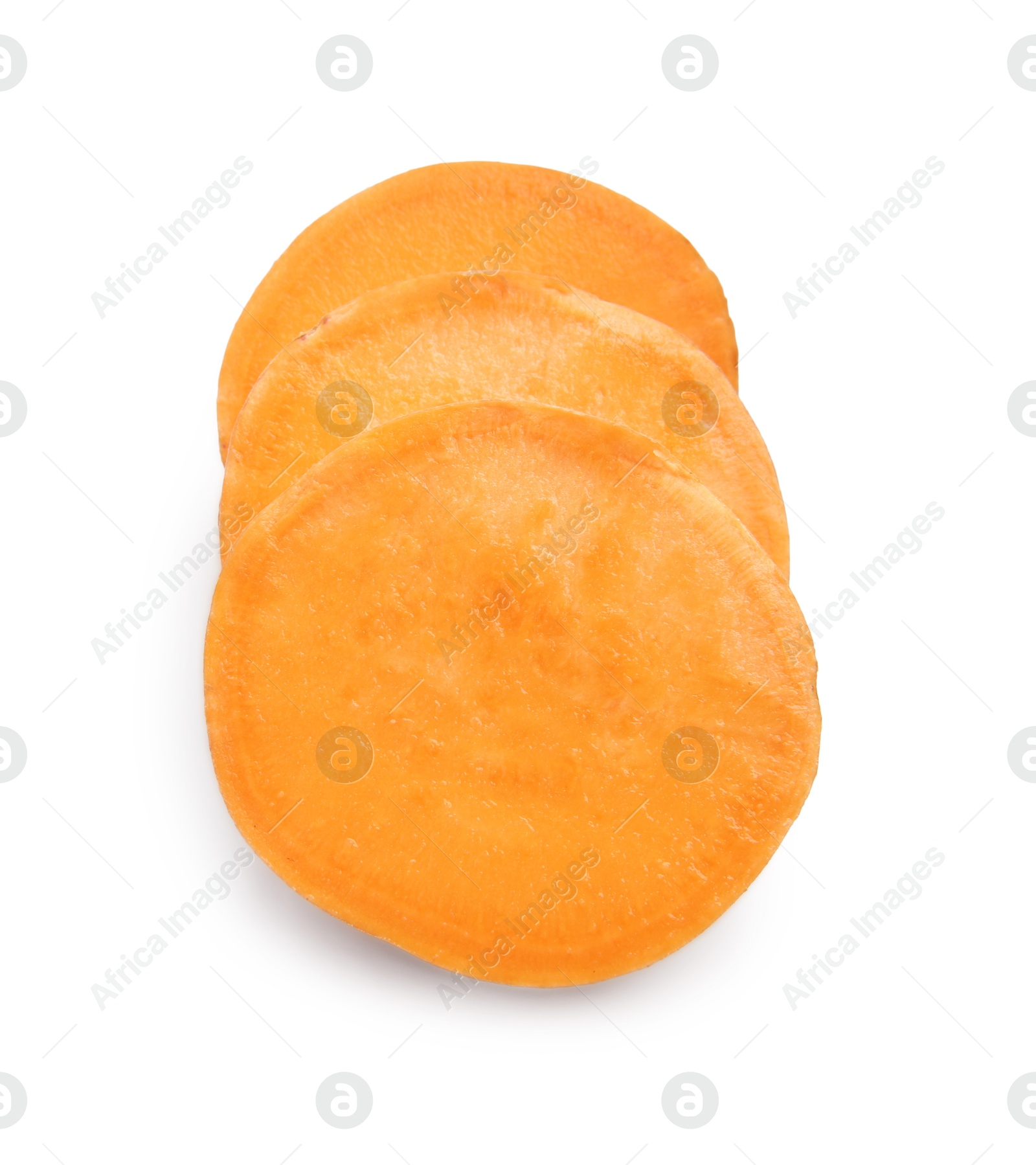 Photo of Pieces of raw sweet potato isolated on white