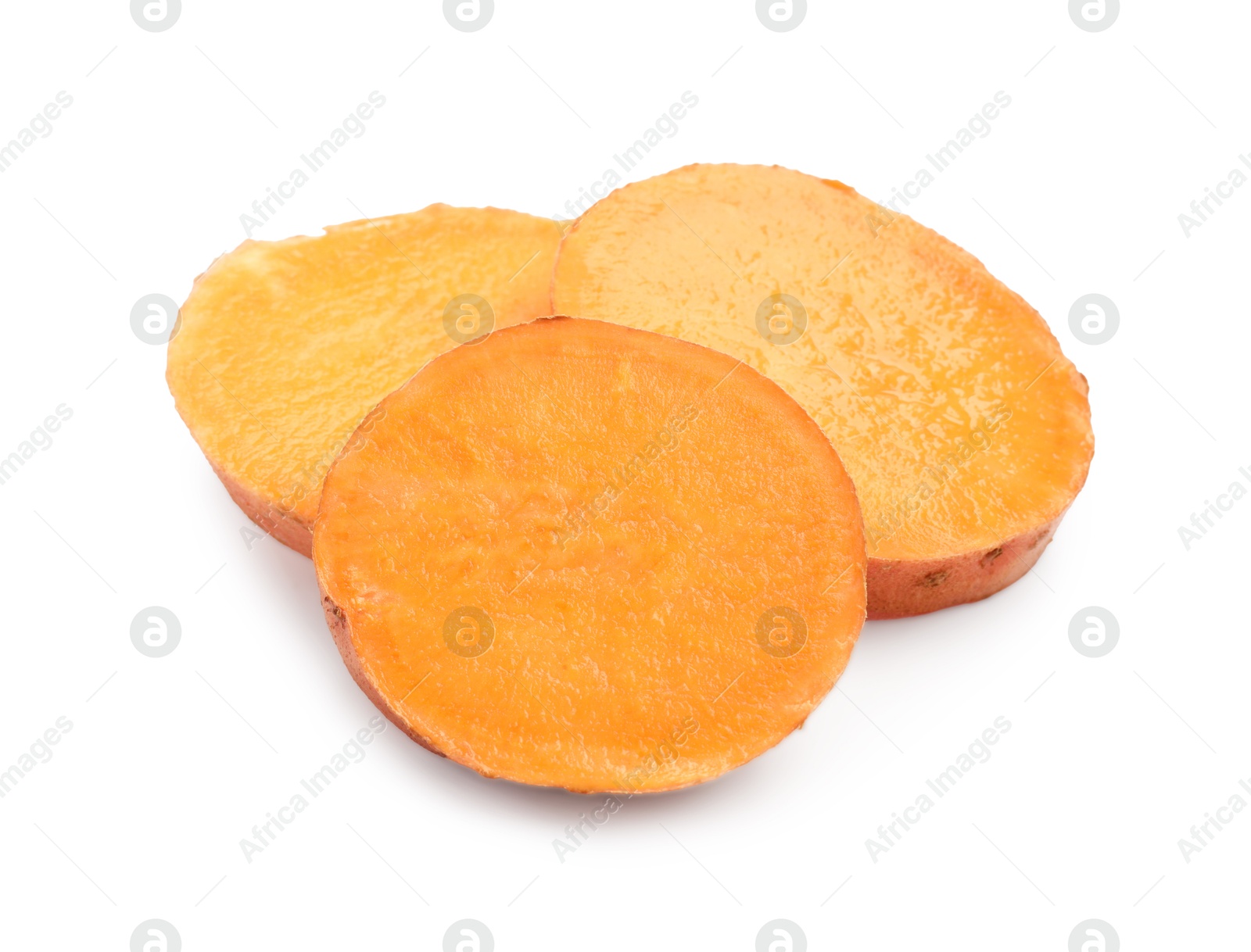 Photo of Pieces of raw sweet potato isolated on white