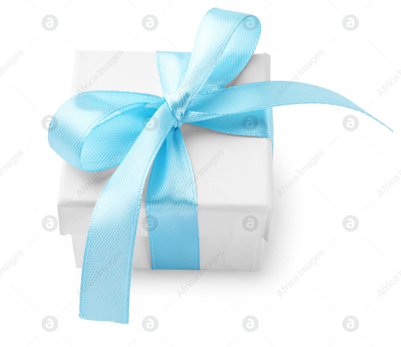 Photo of Beautiful gift box with light blue bow isolated on white