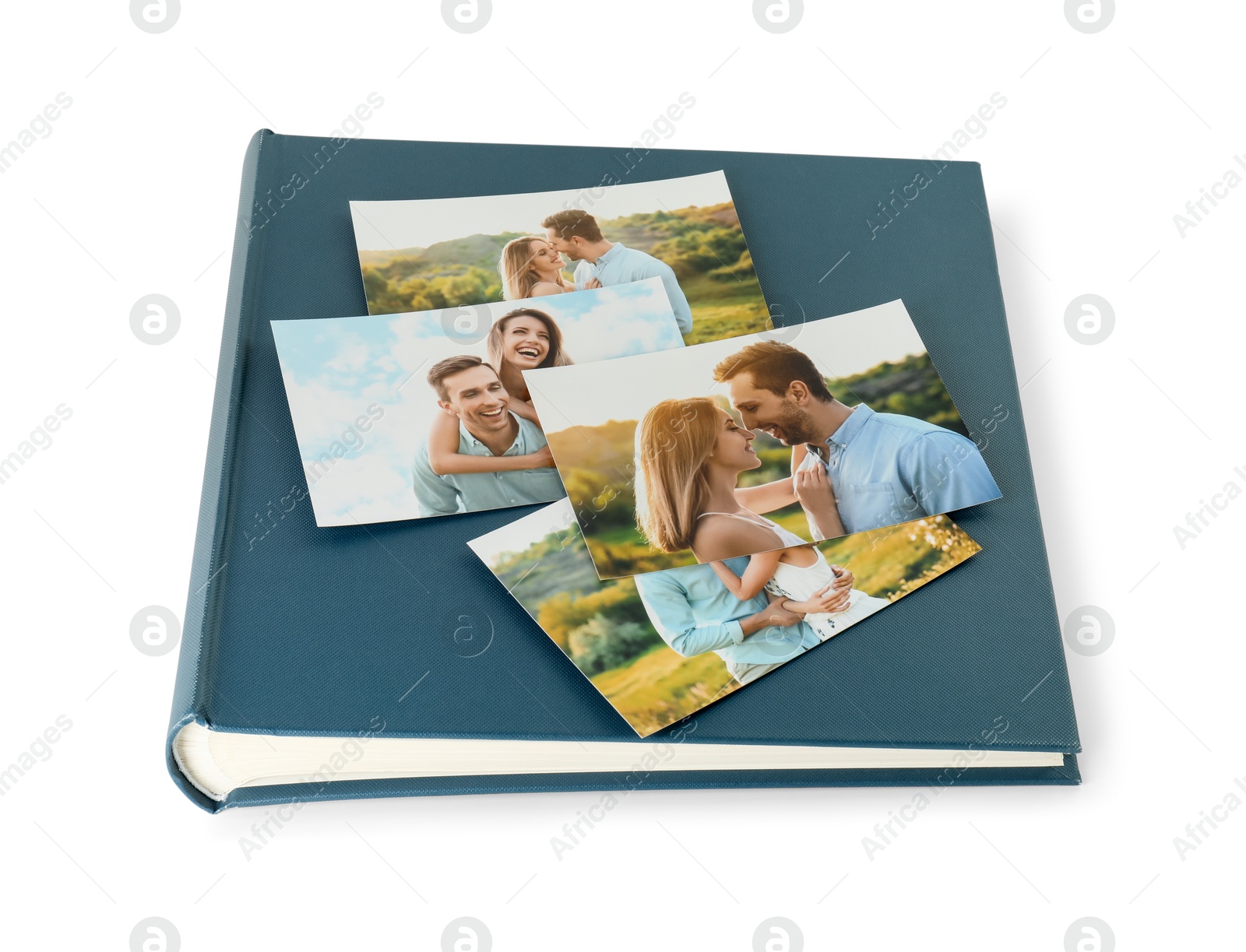 Photo of Photo album with different photos isolated on white