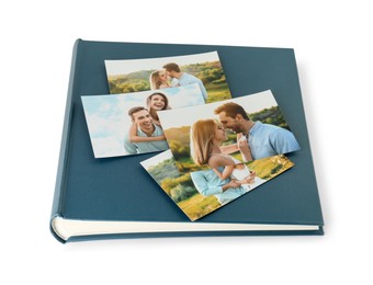 Photo album with different photos isolated on white