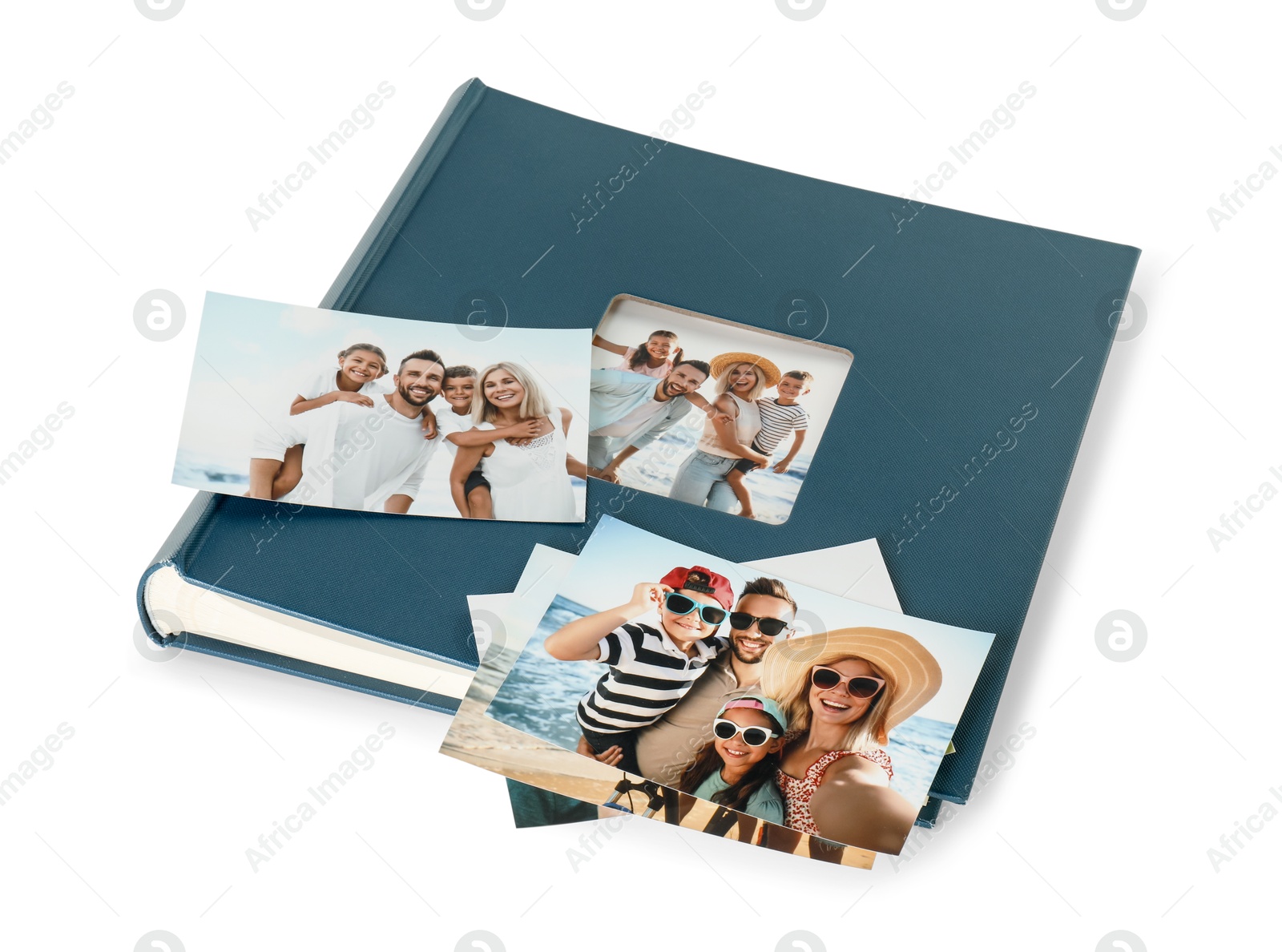 Photo of Photo album with different photos isolated on white