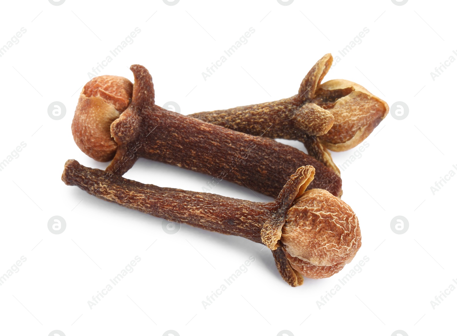 Photo of Dry clove buds on white background. Aromatic spice