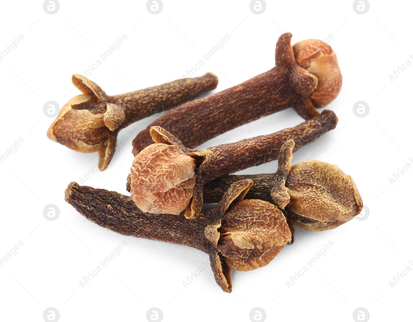 Photo of Dry clove buds on white background. Aromatic spice