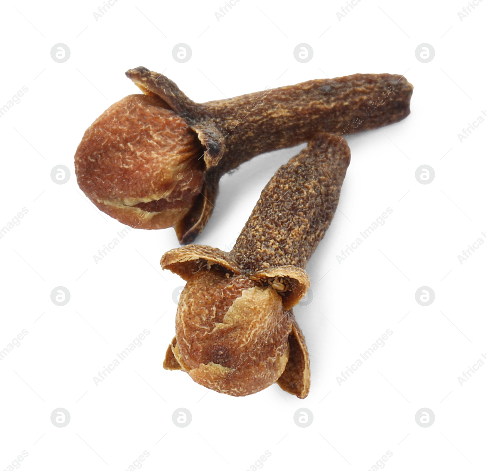 Photo of Dry clove buds on white background. Aromatic spice