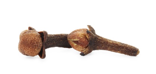 Dry clove buds on white background. Aromatic spice