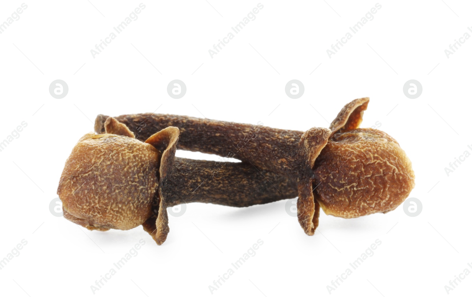 Photo of Dry clove buds on white background. Aromatic spice