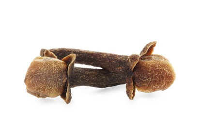 Photo of Dry clove buds on white background. Aromatic spice