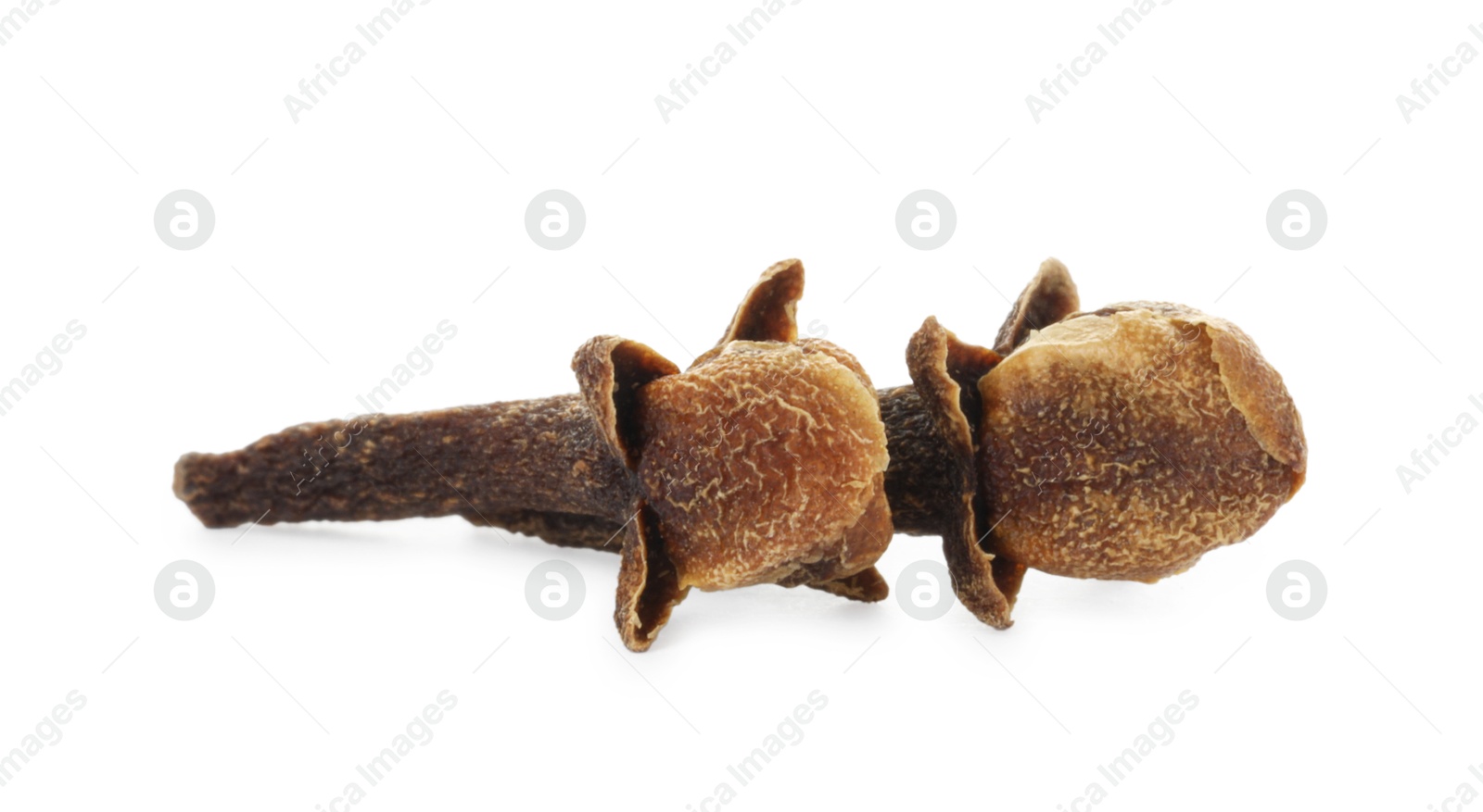 Photo of Dry clove buds on white background. Aromatic spice