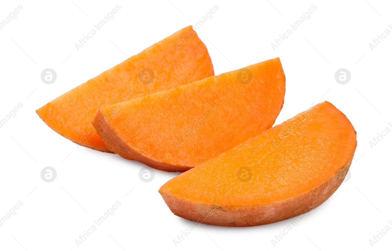 Photo of Pieces of raw sweet potato isolated on white