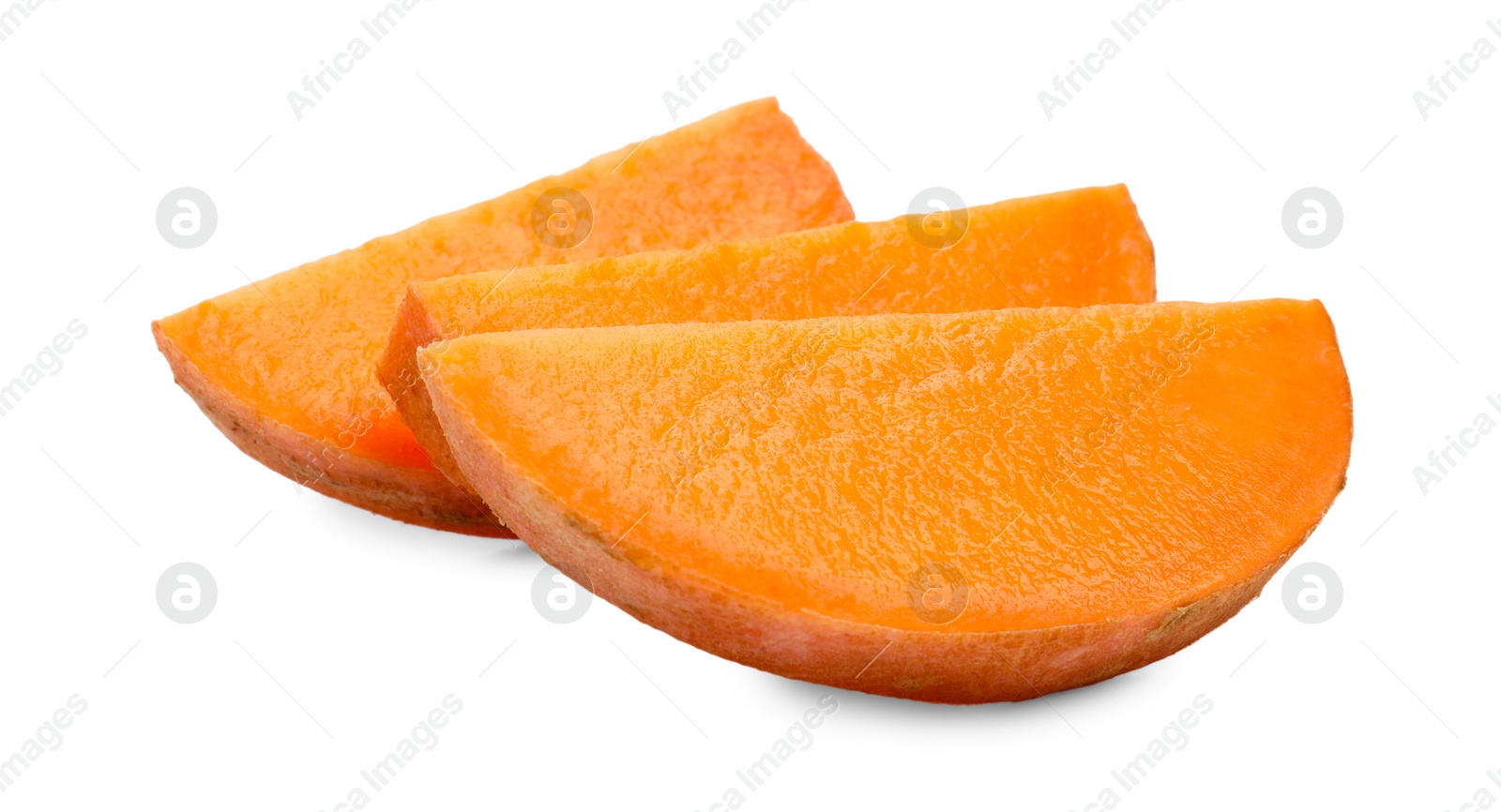 Photo of Pieces of raw sweet potato isolated on white