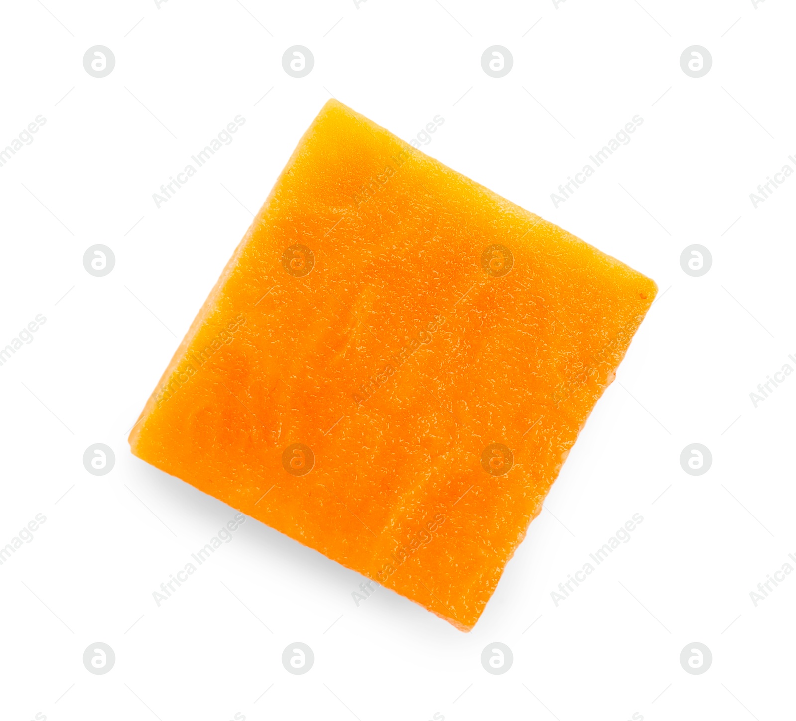 Photo of Piece of raw sweet potato isolated on white, top view