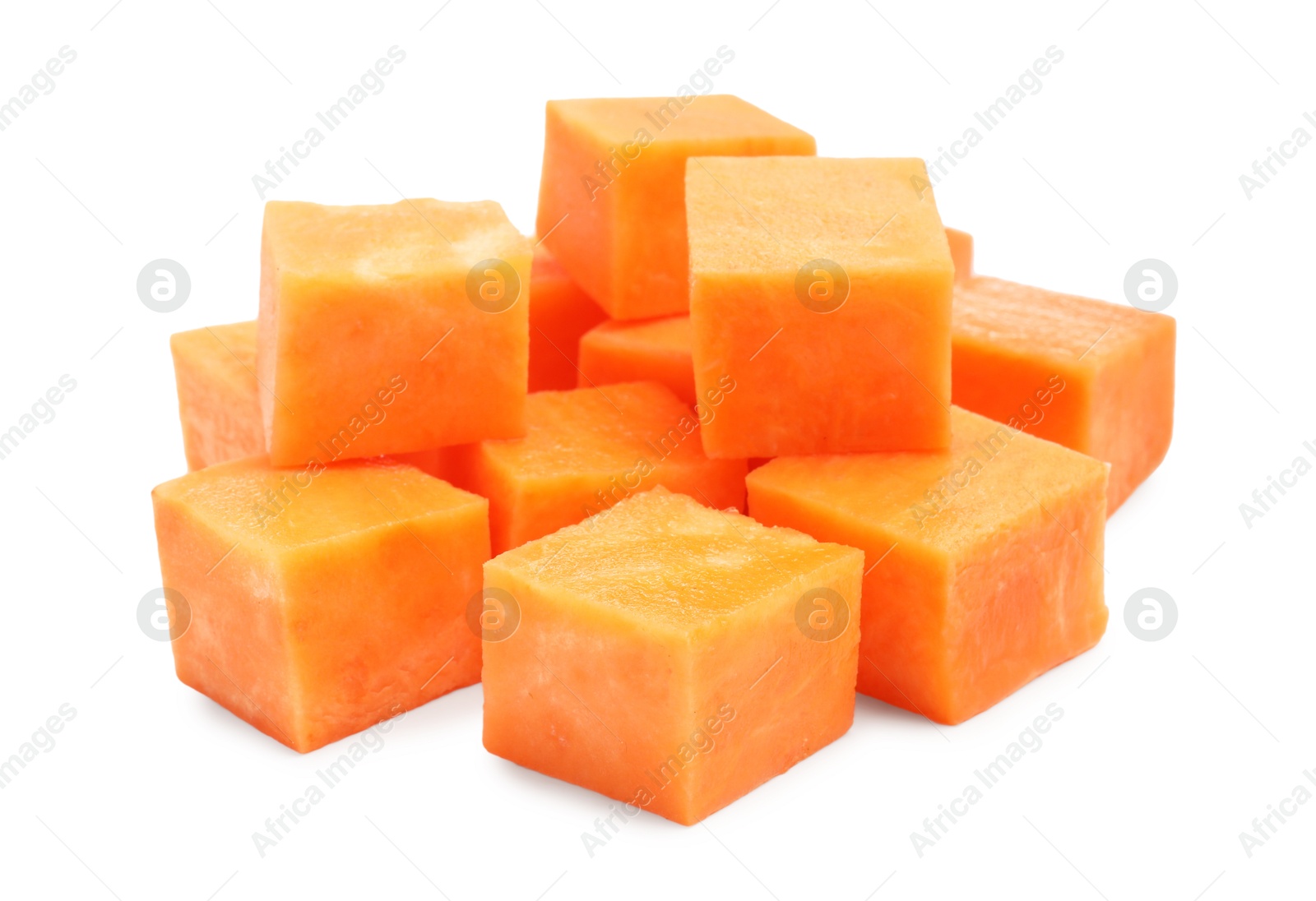 Photo of Pieces of raw sweet potato isolated on white