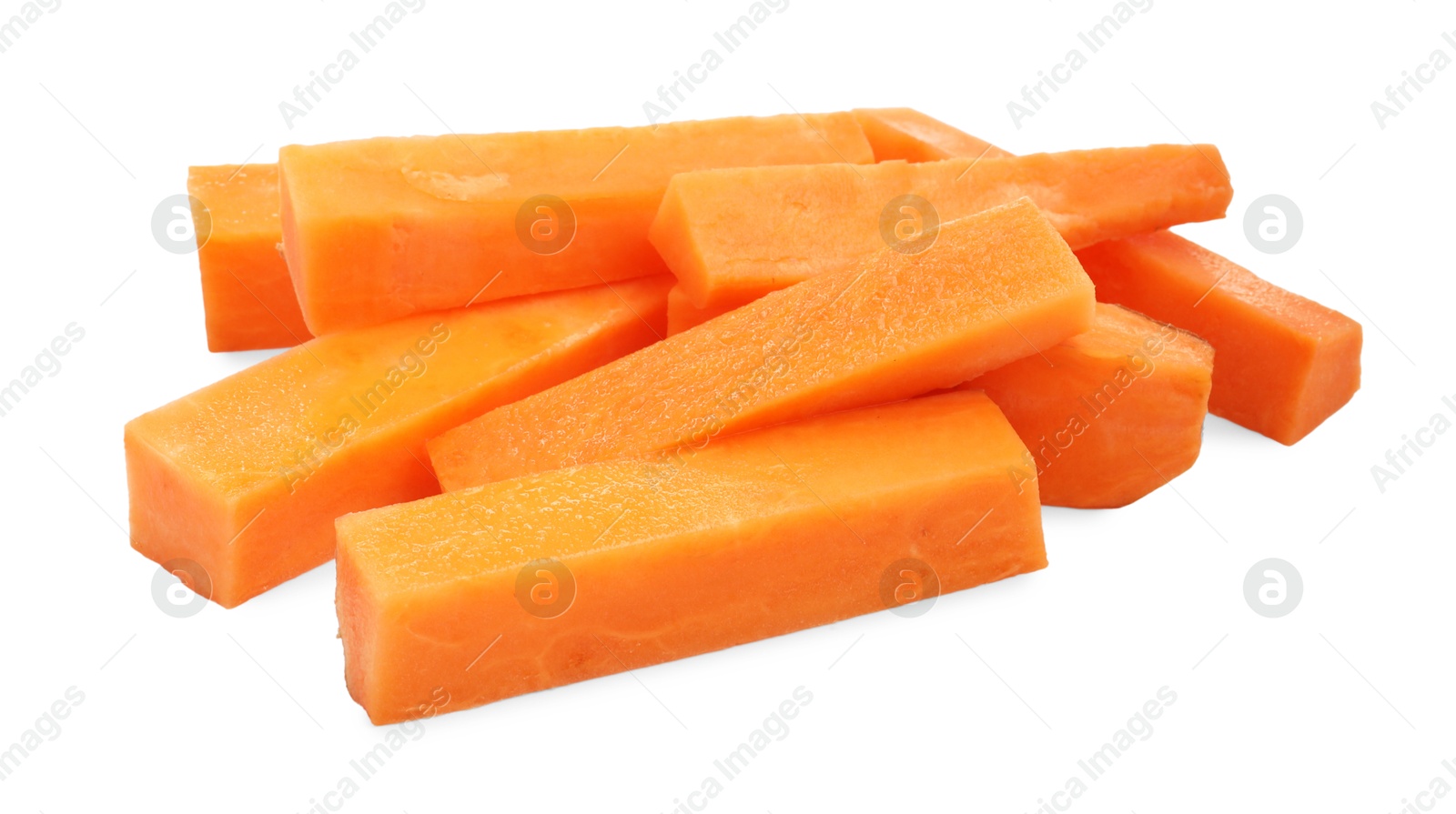 Photo of Pieces of raw sweet potato isolated on white