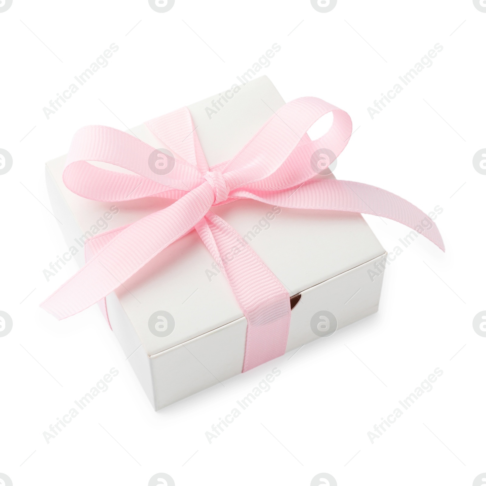 Photo of Beautiful gift box with pink bow isolated on white