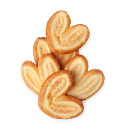 Photo of Tasty french palmier cookies isolated on white, top view