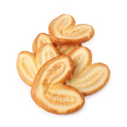 Photo of Tasty french palmier cookies isolated on white, top view