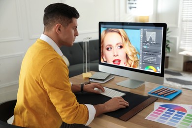 Photo of Professional retoucher working on computer in office