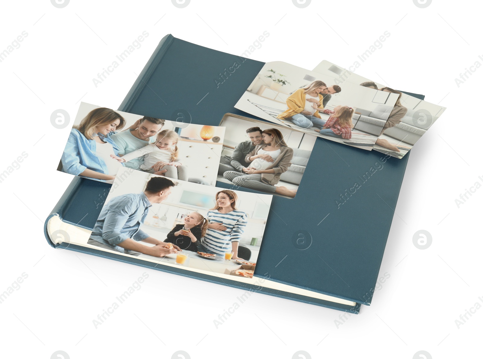 Photo of Photo album with different photos isolated on white