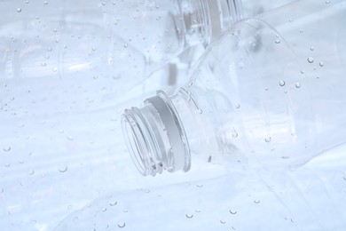 Many plastic bottles as background, closeup view