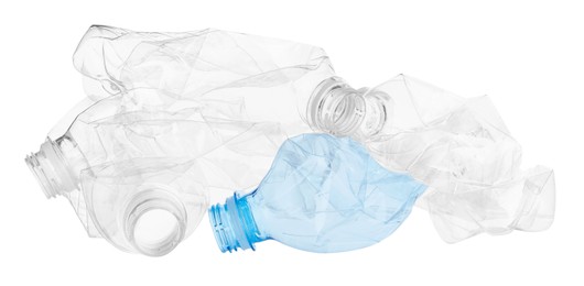 Crumpled empty plastic bottles isolated on white