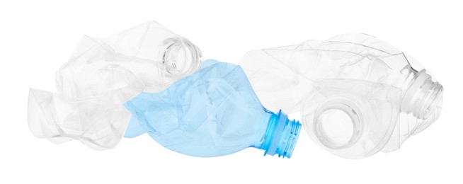 Crumpled empty plastic bottles isolated on white