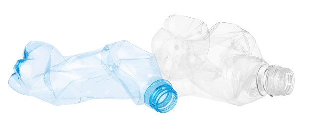 Crumpled empty plastic bottles isolated on white