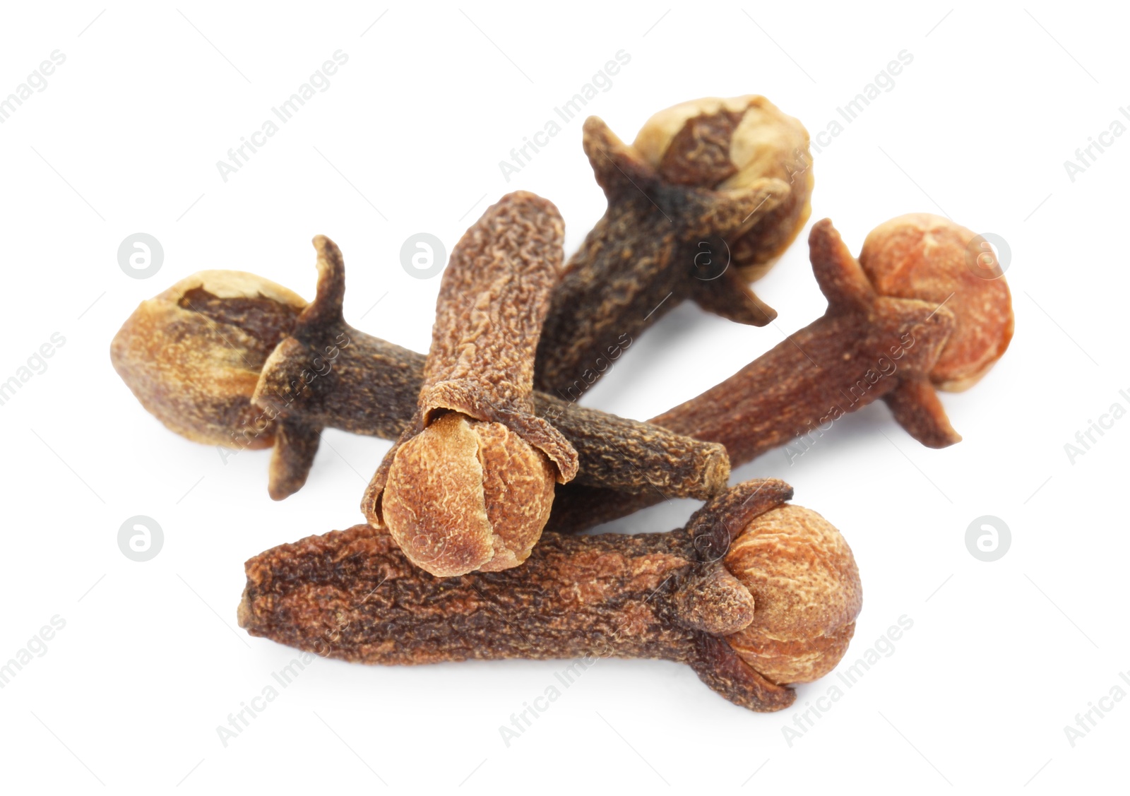 Photo of Dry clove buds on white background. Aromatic spice