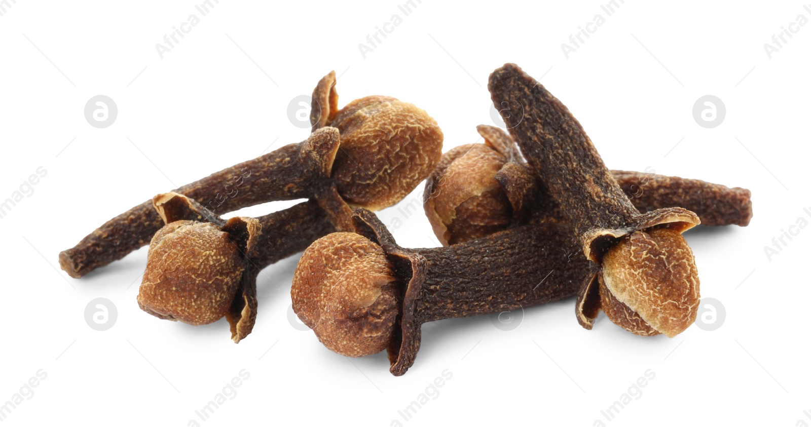 Photo of Dry clove buds on white background. Aromatic spice