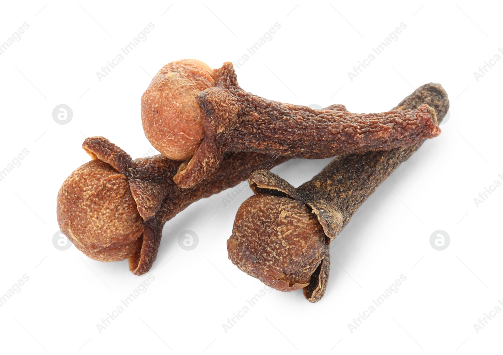 Photo of Dry clove buds on white background. Aromatic spice