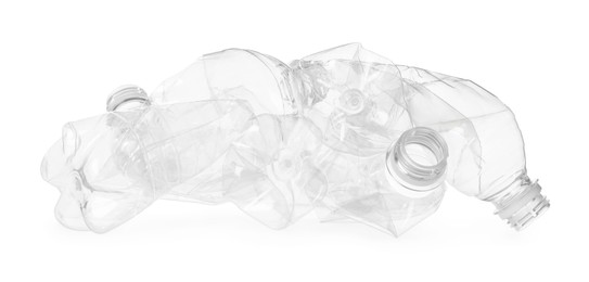 Crumpled empty plastic bottles isolated on white