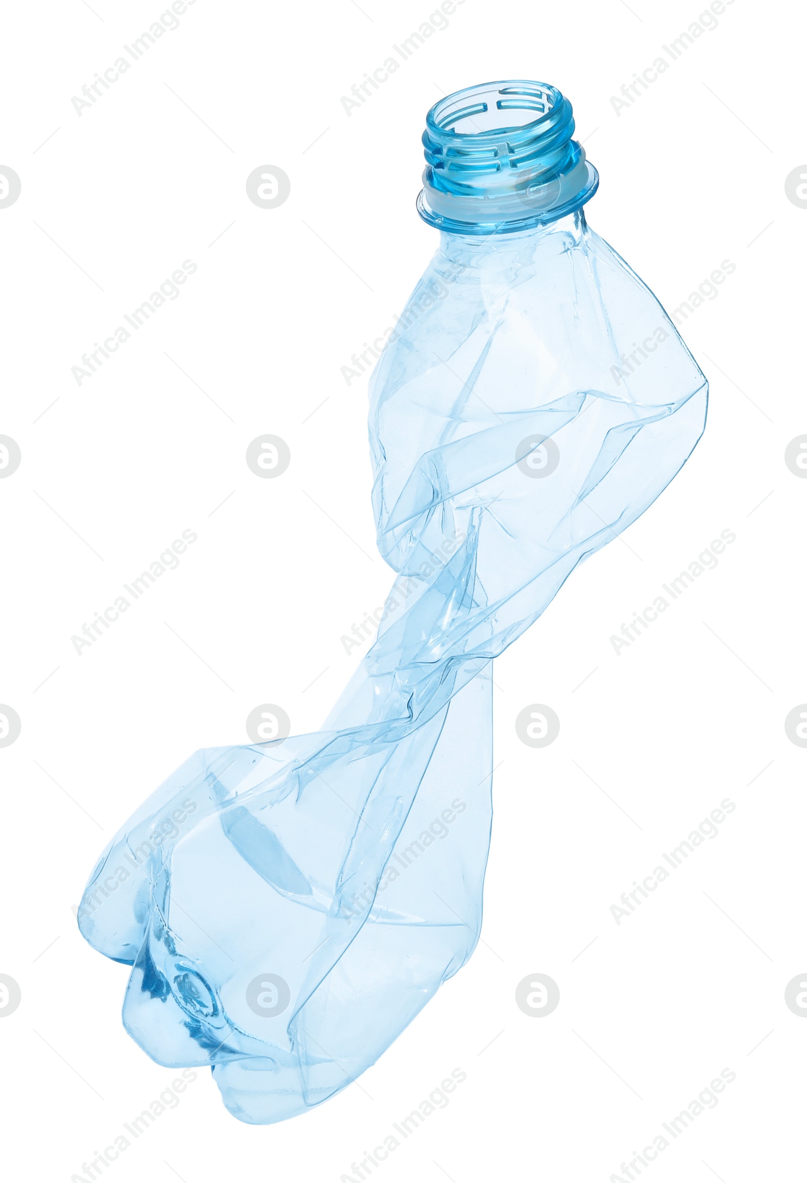 Photo of One crumpled plastic bottle isolated on white