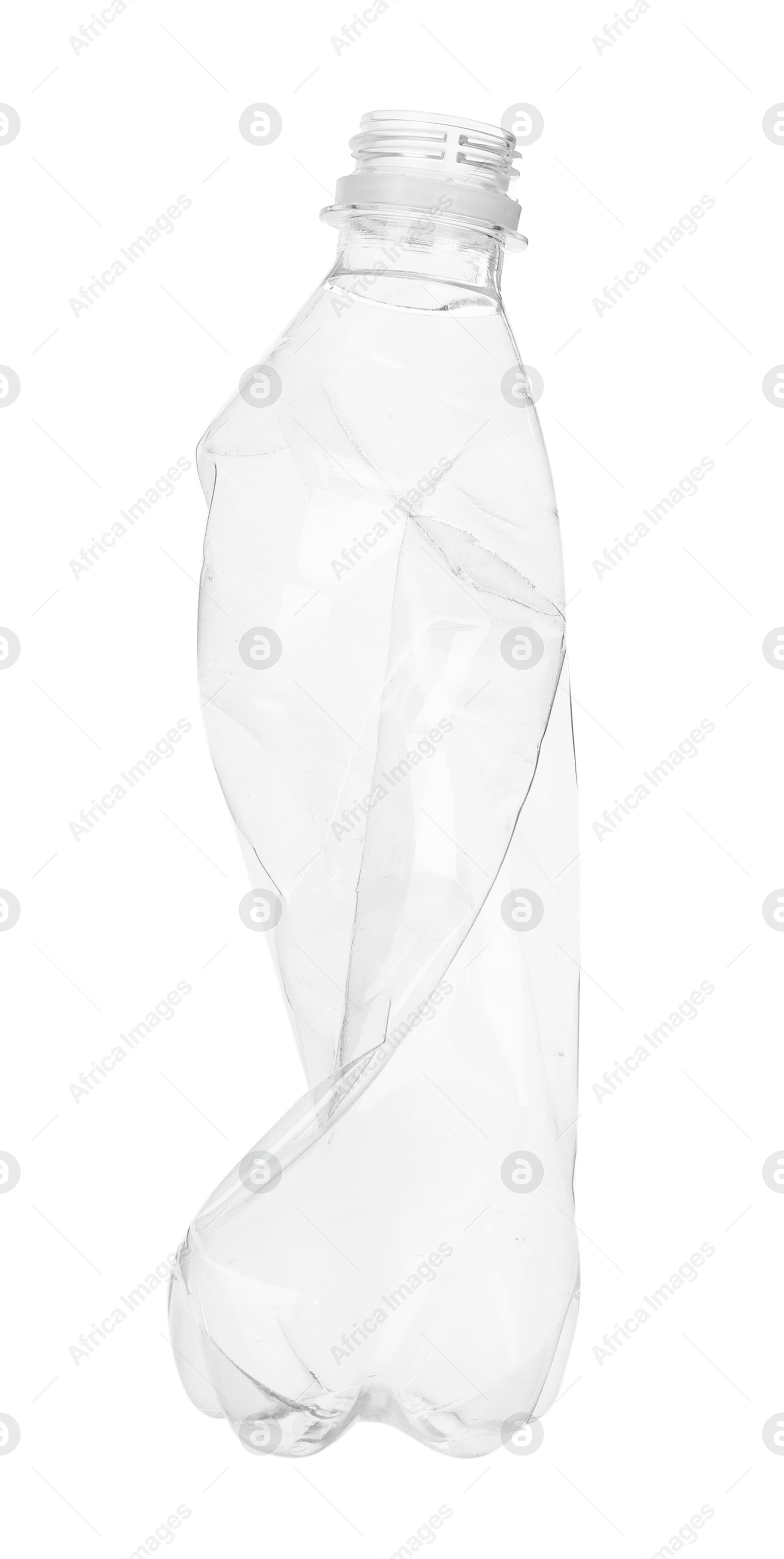 Photo of One crumpled plastic bottle isolated on white