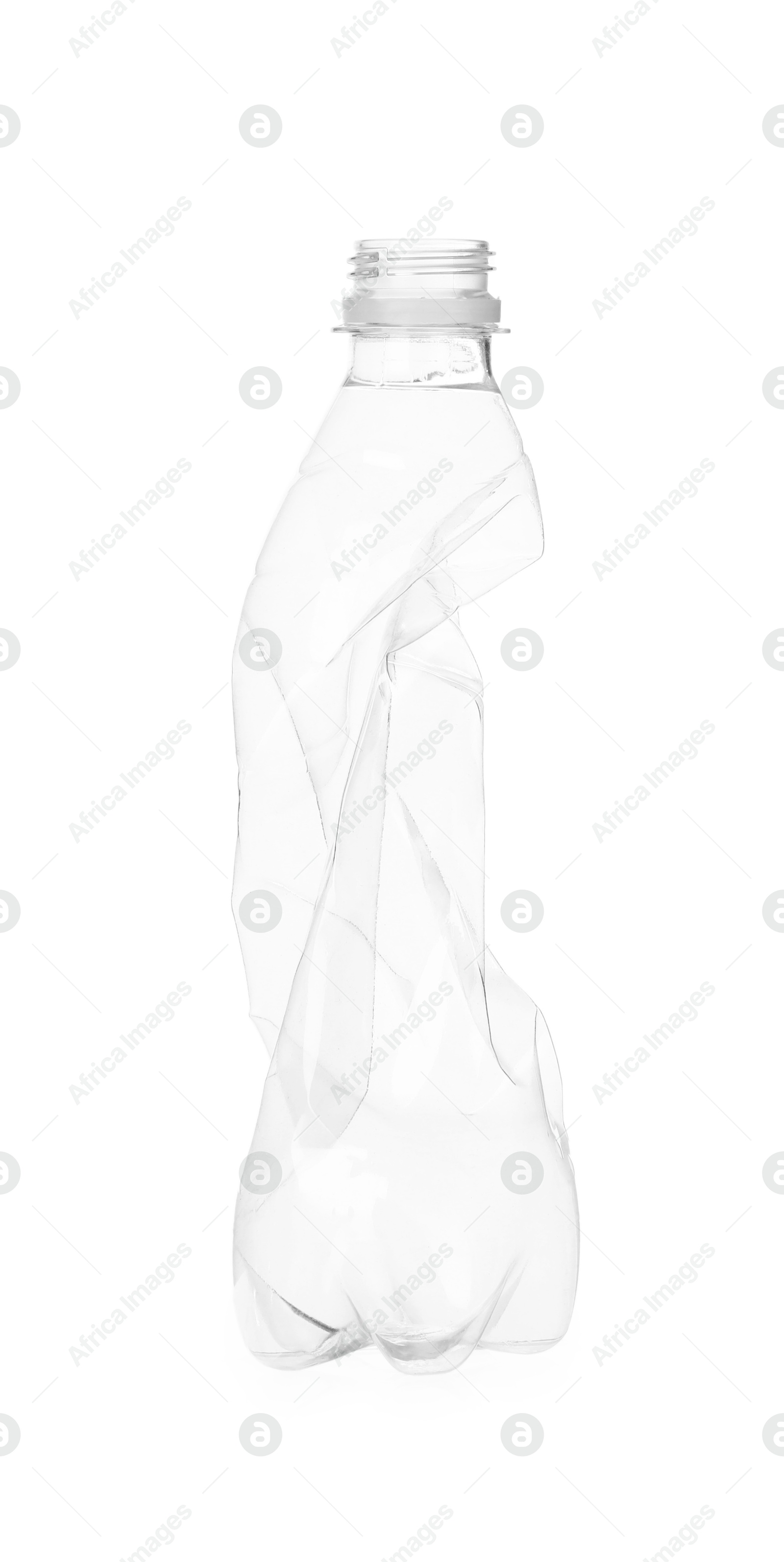 Photo of One crumpled plastic bottle isolated on white