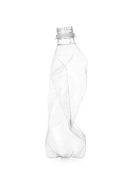 Photo of One crumpled plastic bottle isolated on white