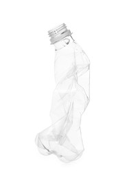 Photo of One crumpled plastic bottle isolated on white