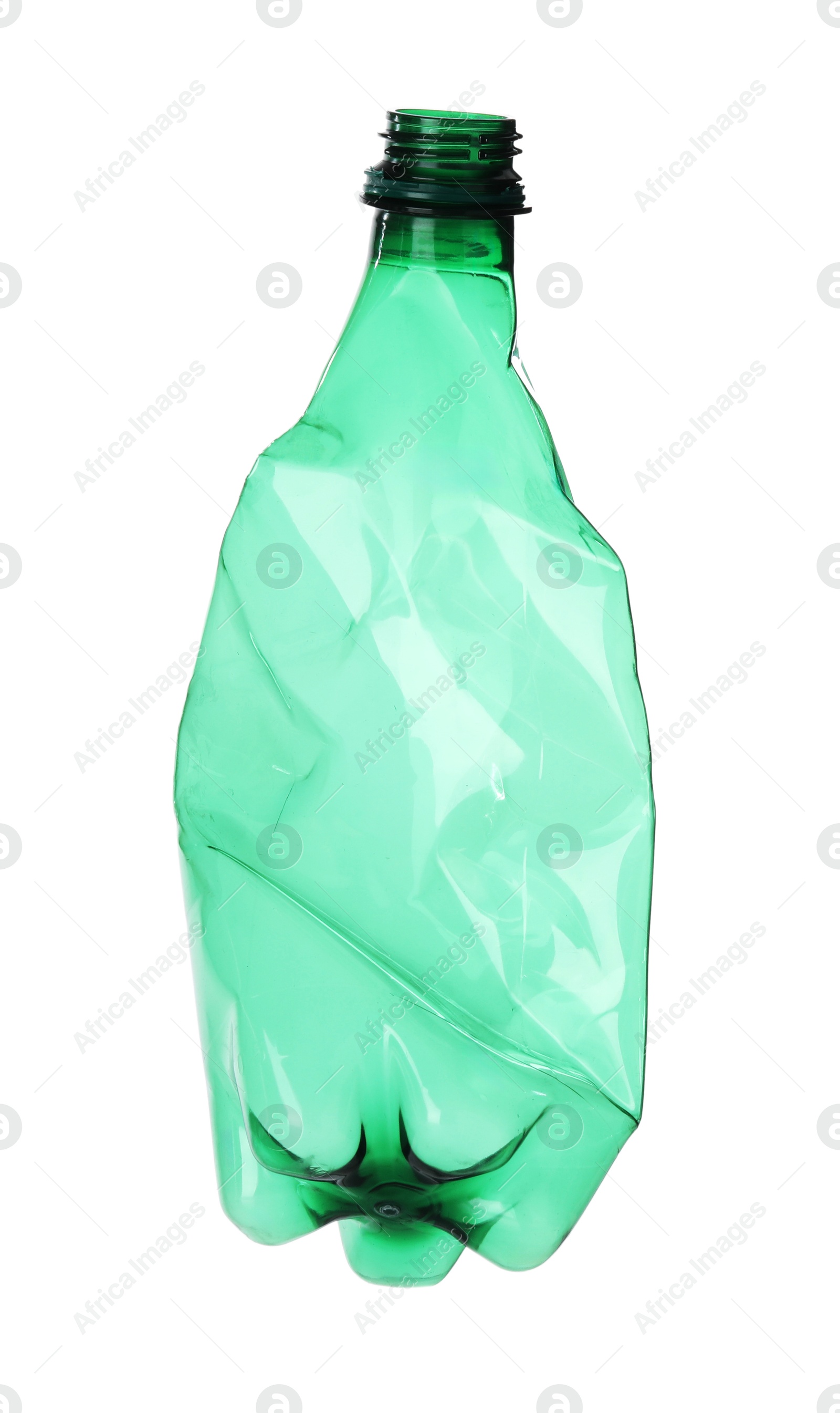 Photo of One crumpled plastic bottle isolated on white