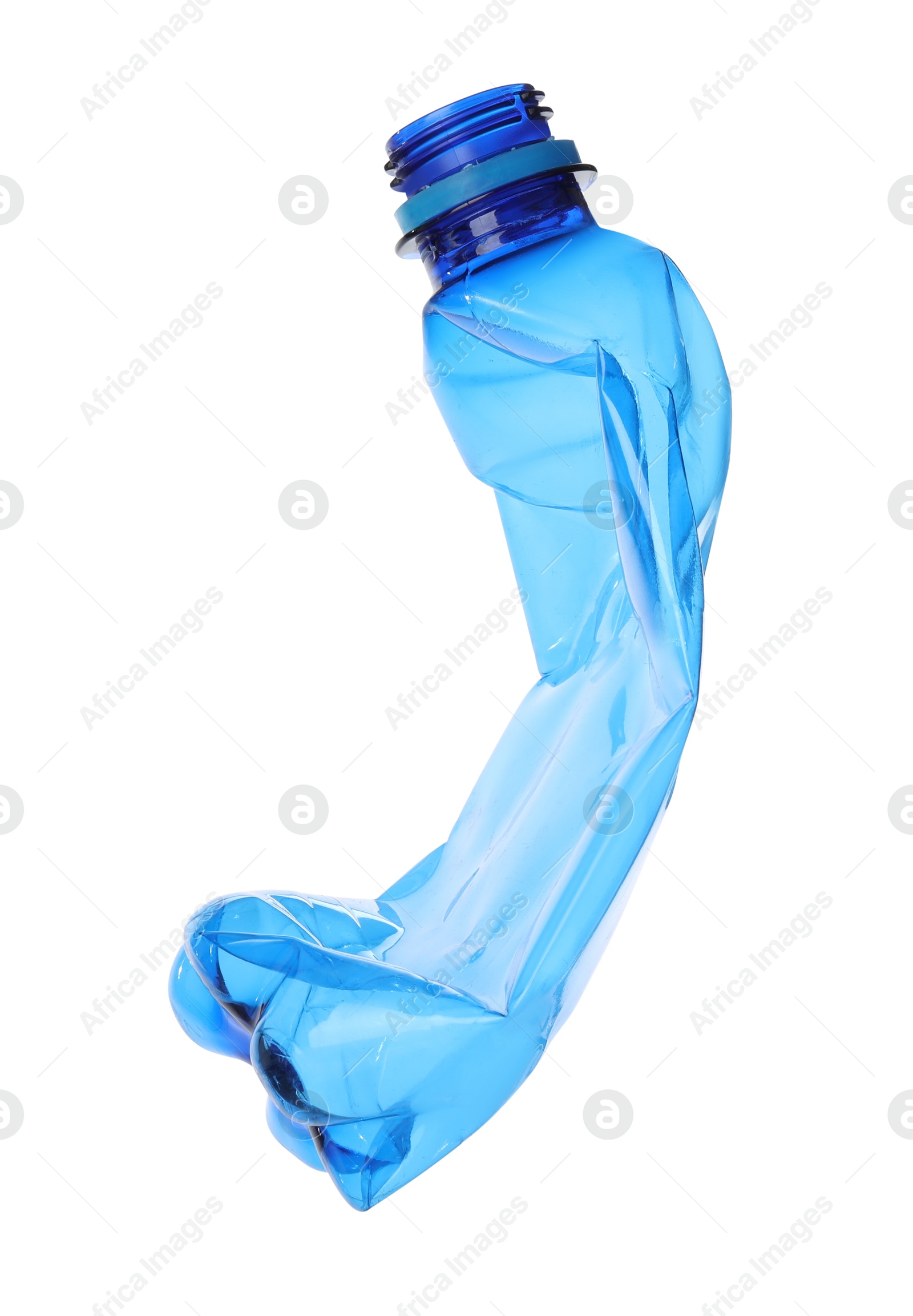 Photo of One crumpled plastic bottle isolated on white